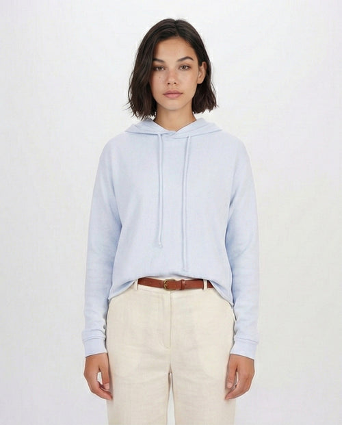 Sky Blue Soft Knit Hooded Pullover - O200387