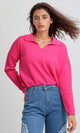 O200392 - V-Neck Long Sleeves Solid Pullover - Fuchsia