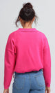 O200392 - V-Neck Long Sleeves Solid Pullover - Fuchsia