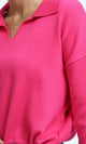O200392 - V-Neck Long Sleeves Solid Pullover - Fuchsia