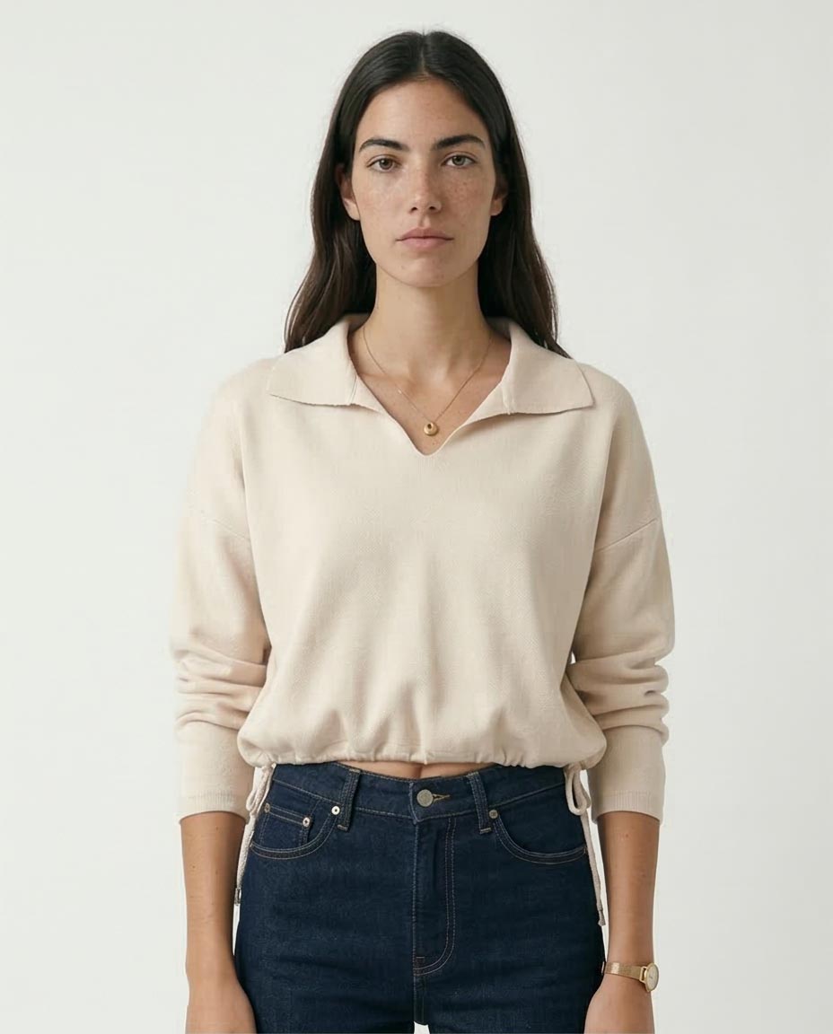 Ravin Women's Cinch-Hem Knit Polo Sweater – Cream - O200393