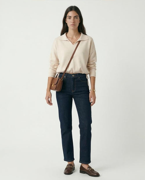 Ravin Women's Cinch-Hem Knit Polo Sweater – Cream - O200393