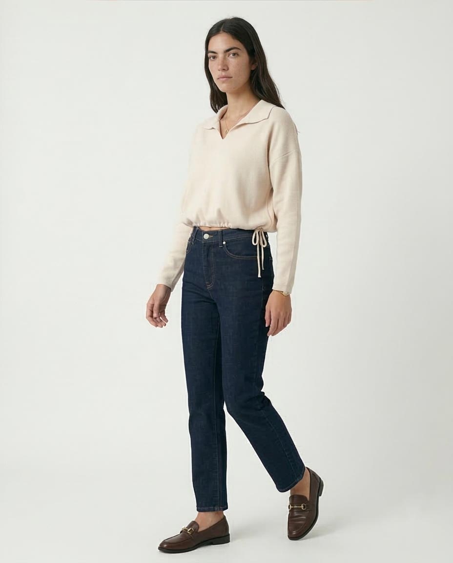 Ravin Women's Cinch-Hem Knit Polo Sweater – Cream - O200393