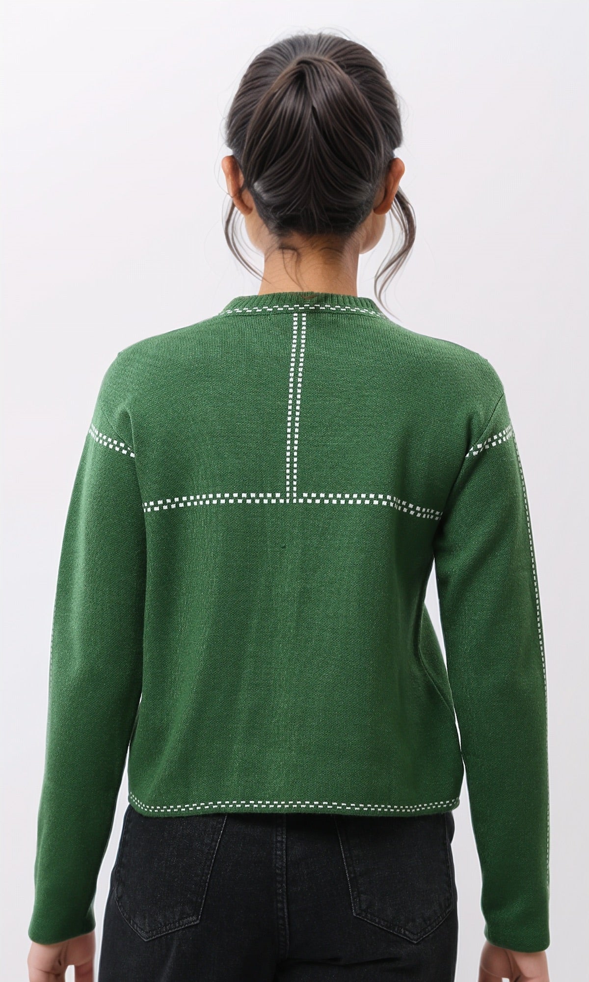 Forest Green Grid-Stitch Knit Pullover - O200397