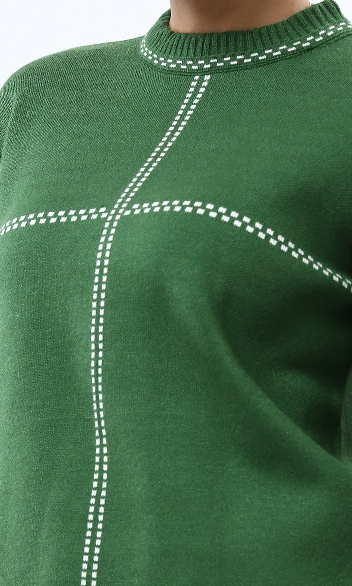 Forest Green Grid-Stitch Knit Pullover - O200397