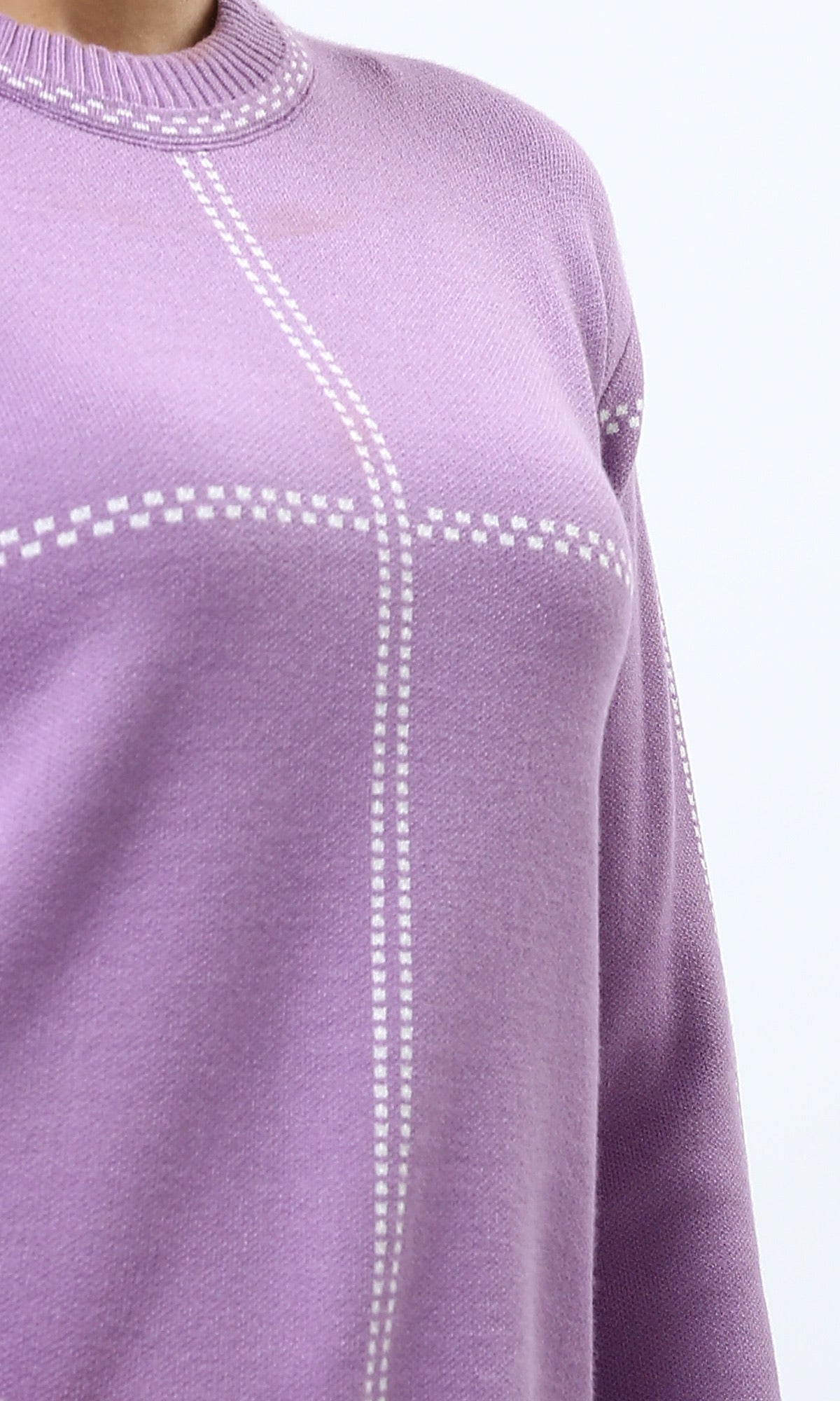 Lavender Stitched Grid Knit Pullover - O200398