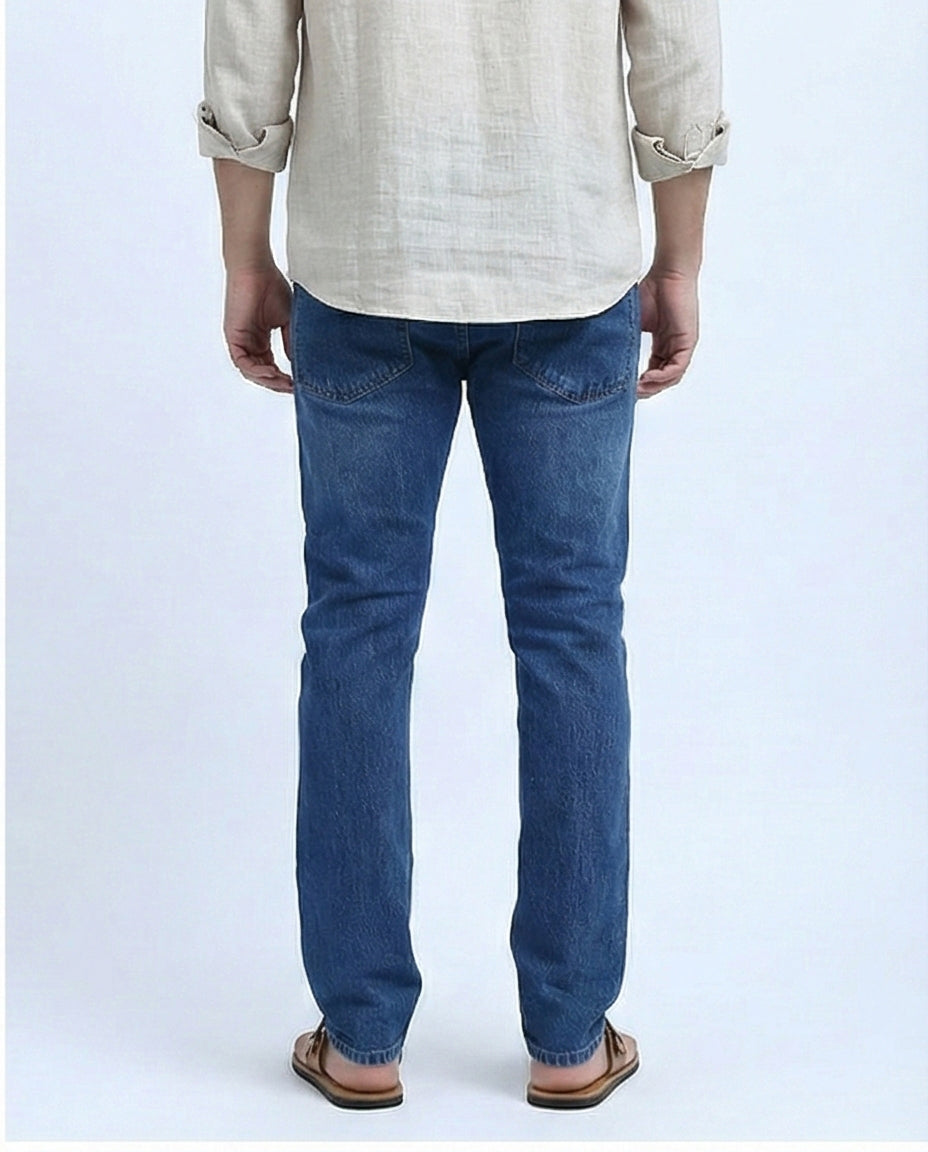Men's Classic Medium Wash Slim-Straight Denim Jeans - O200506