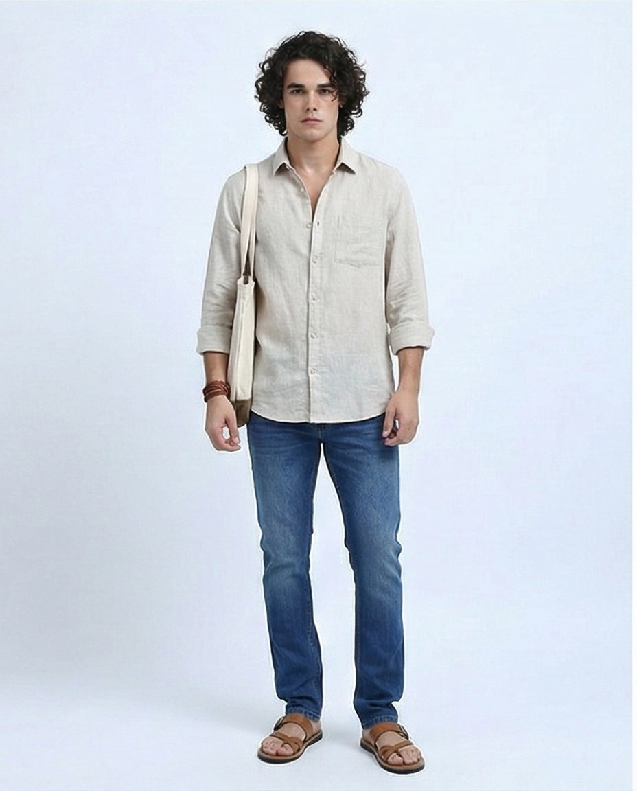 Men's Classic Medium Wash Slim-Straight Denim Jeans - O200506