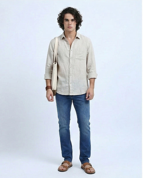 Men's Classic Medium Wash Slim-Straight Denim Jeans - O200506