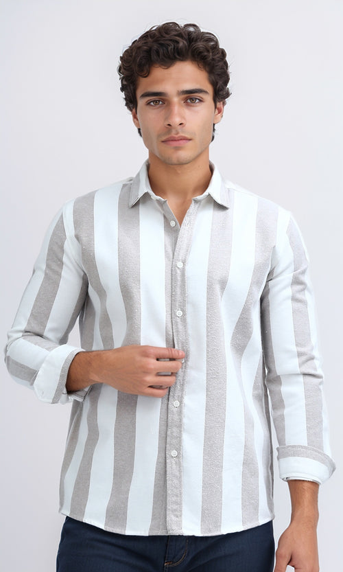 O200508 - Buttoned Down Brown Striped Shirt