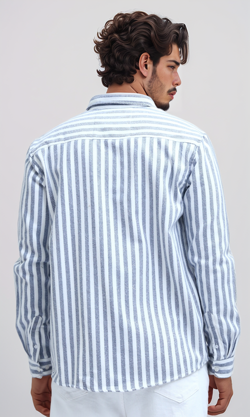 O200513 - Regular Fit Striped Casual Shirt - Navy Blue & White