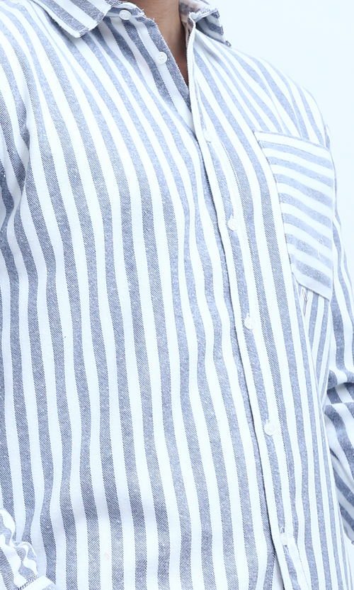O200513 - Regular Fit Striped Casual Shirt - Navy Blue & White