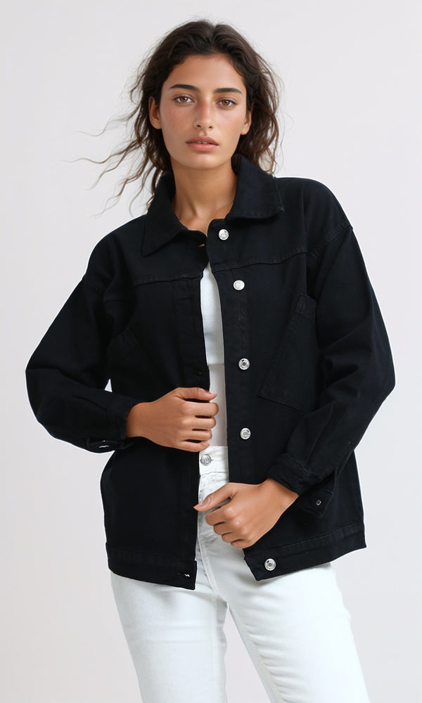 O200515 - Long Sleeves Jacket Jeans with Back Printed - Black