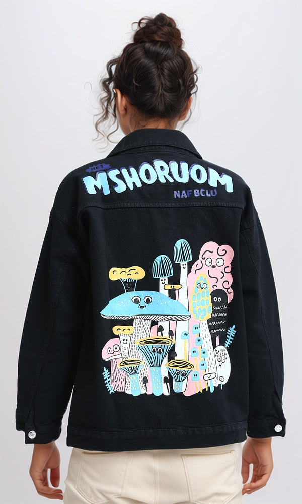 O200515 - Long Sleeves Jacket Jeans with Back Printed - Black