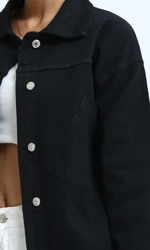 O200515 - Long Sleeves Jacket Jeans with Back Printed - Black