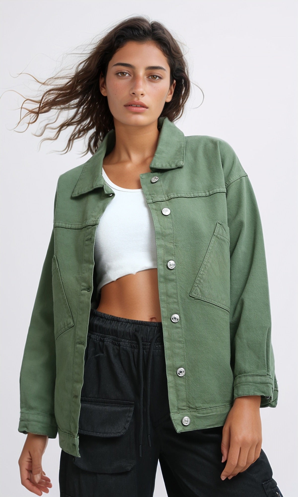 O200517 - Long Sleeves Jacket Jeans with Back Printed - Dark Green