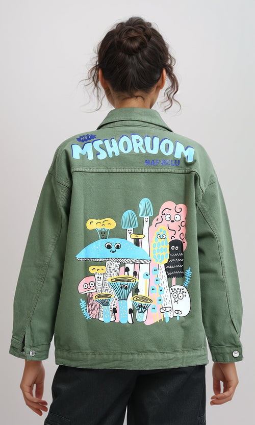 O200517 - Long Sleeves Jacket Jeans with Back Printed - Dark Green