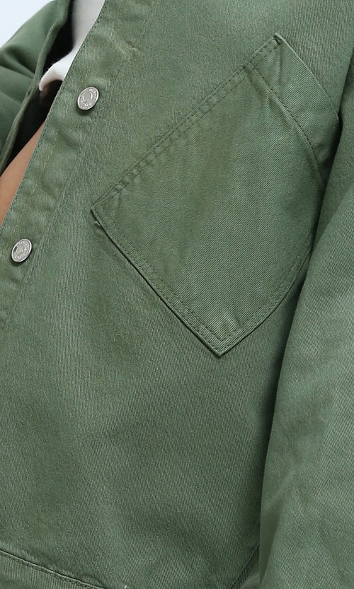 O200517 - Long Sleeves Jacket Jeans with Back Printed - Dark Green