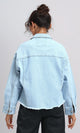 O200521 - Fashionable Long Sleeves Cropped Denim Jacket - Ice Blue