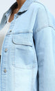 O200521 - Fashionable Long Sleeves Cropped Denim Jacket - Ice Blue