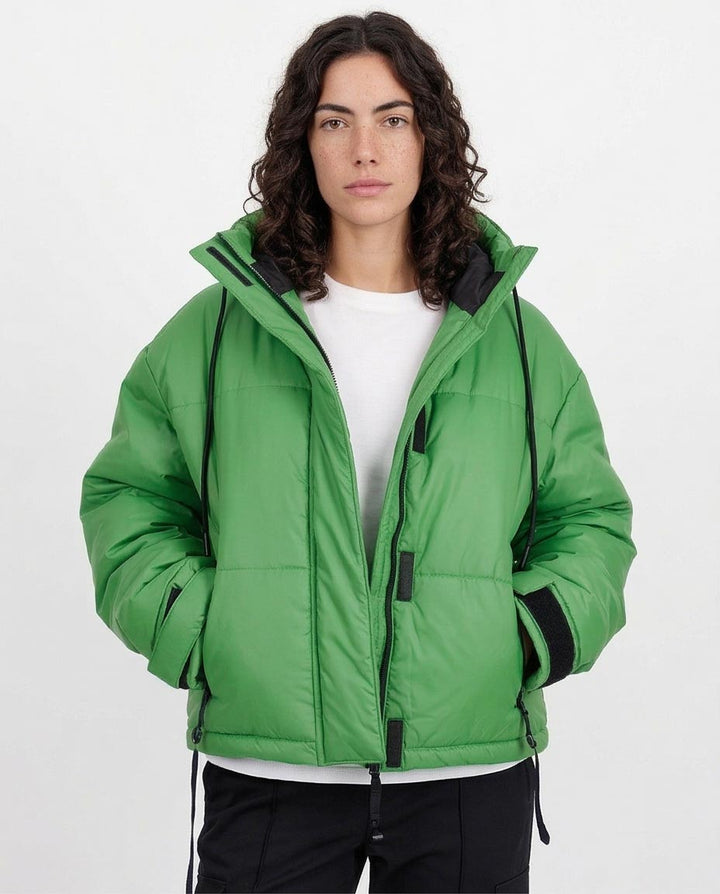 Green Oversized Hooded Quilted Puffer Jacket - O200572