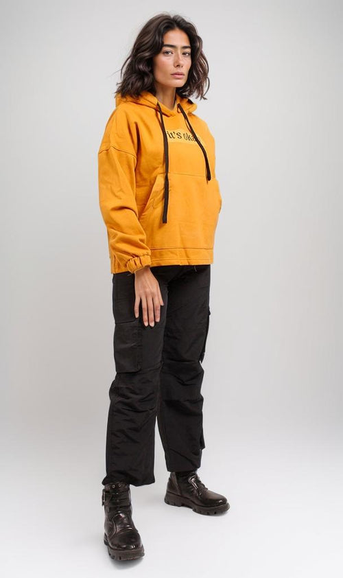 o200577-GRAPHIC HOODIE - MUSTARD YELLOW