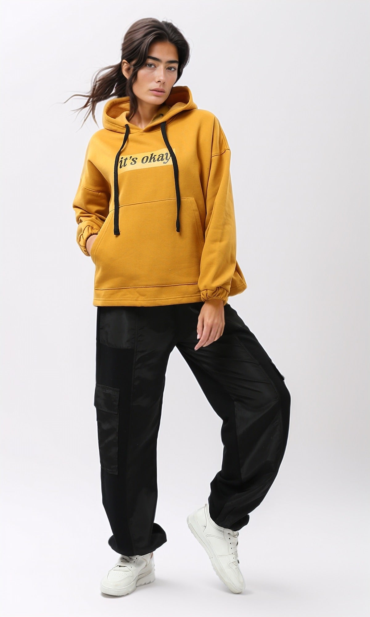 o200577-GRAPHIC HOODIE - MUSTARD YELLOW