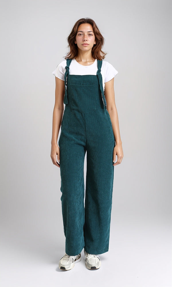 O200586 - Lace Up Corduroy Summer Jumpsuit - Teal