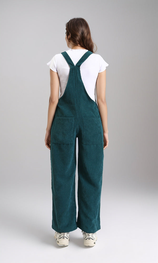 O200586 - Lace Up Corduroy Summer Jumpsuit - Teal