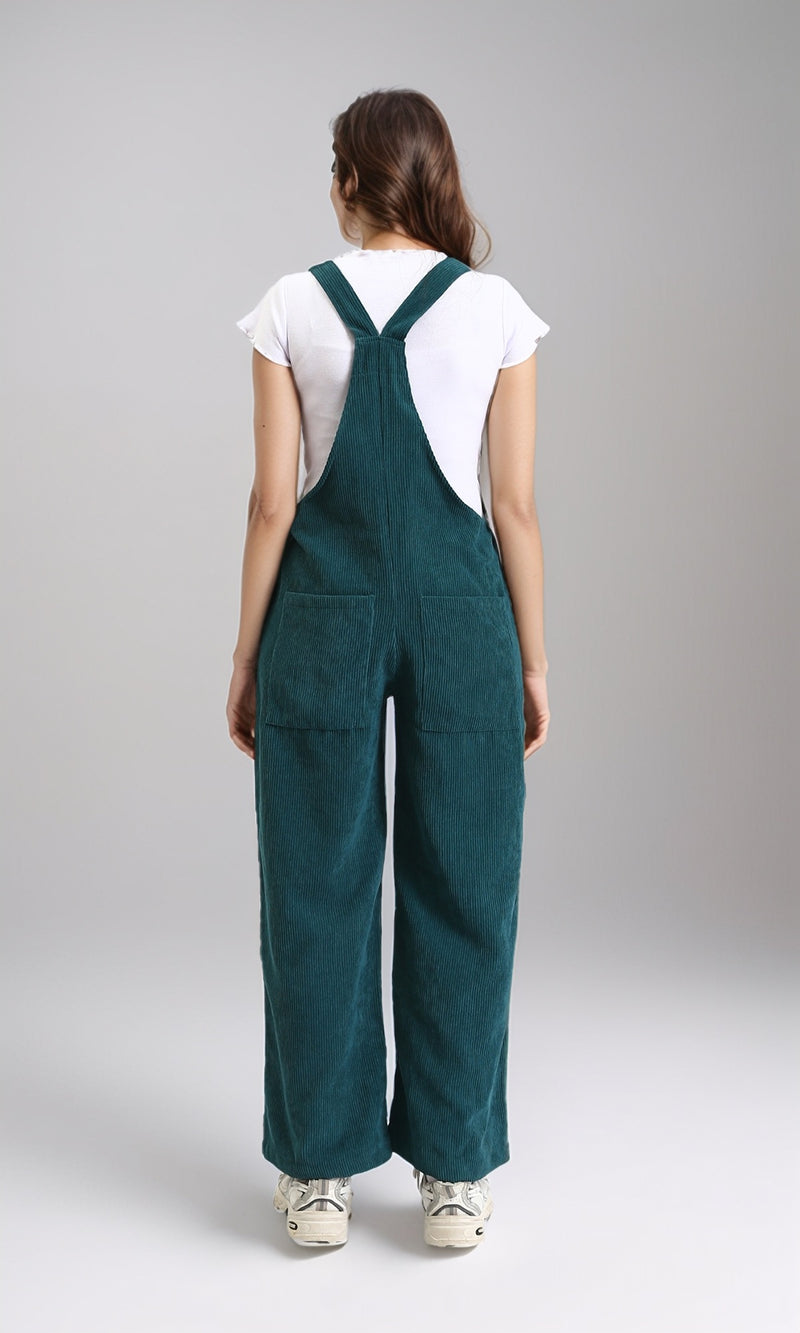 O200586 - Lace Up Corduroy Summer Jumpsuit - Teal