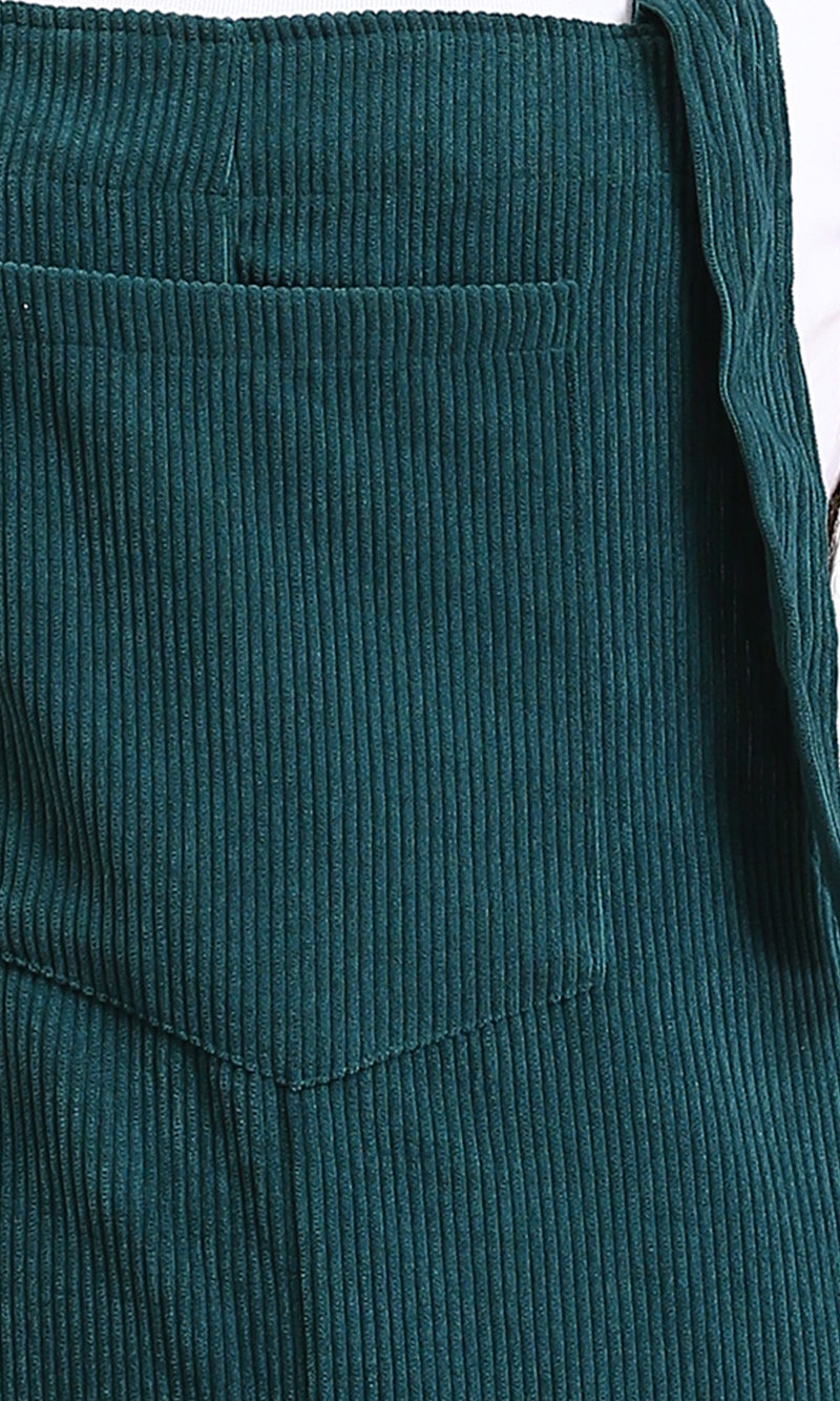 O200586 - Lace Up Corduroy Summer Jumpsuit - Teal