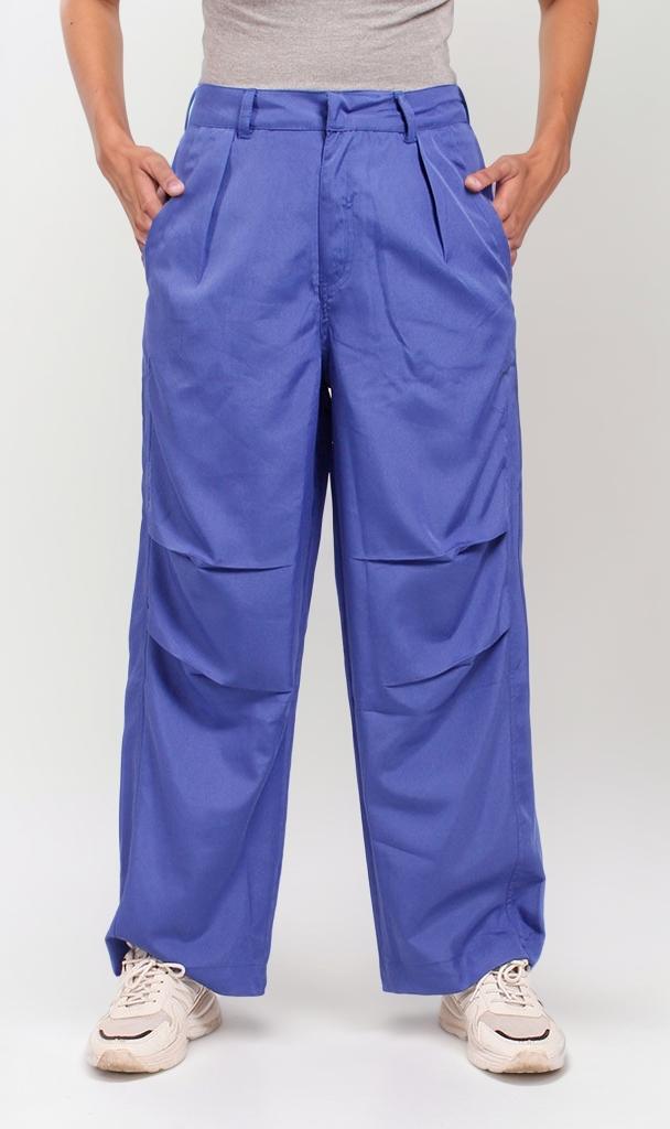 o200589-HIGH-WAISTED WIDE-LEG TROUSERS - BLUE