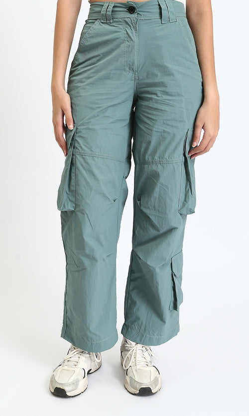 O200591 - Solid Cargo Pants with Multiple Pockets - Jade