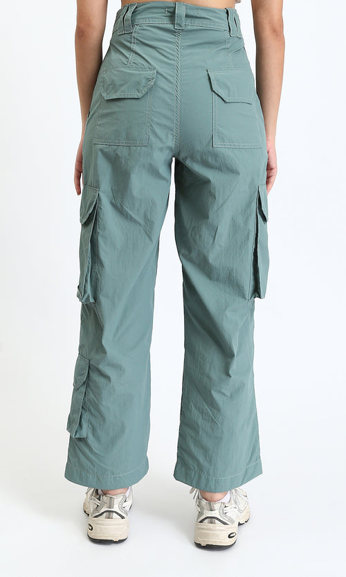 O200591 - Solid Cargo Pants with Multiple Pockets - Jade