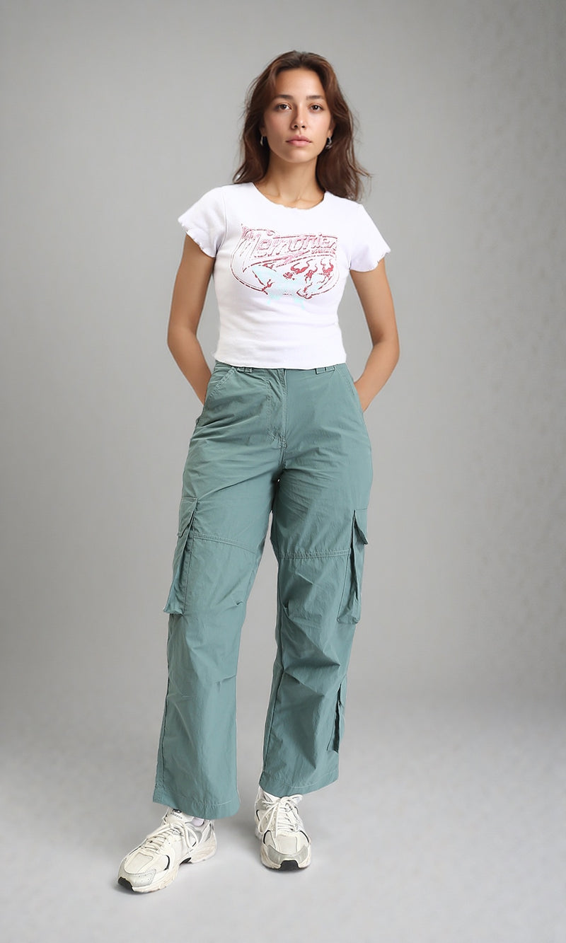 O200591 - Solid Cargo Pants with Multiple Pockets - Jade