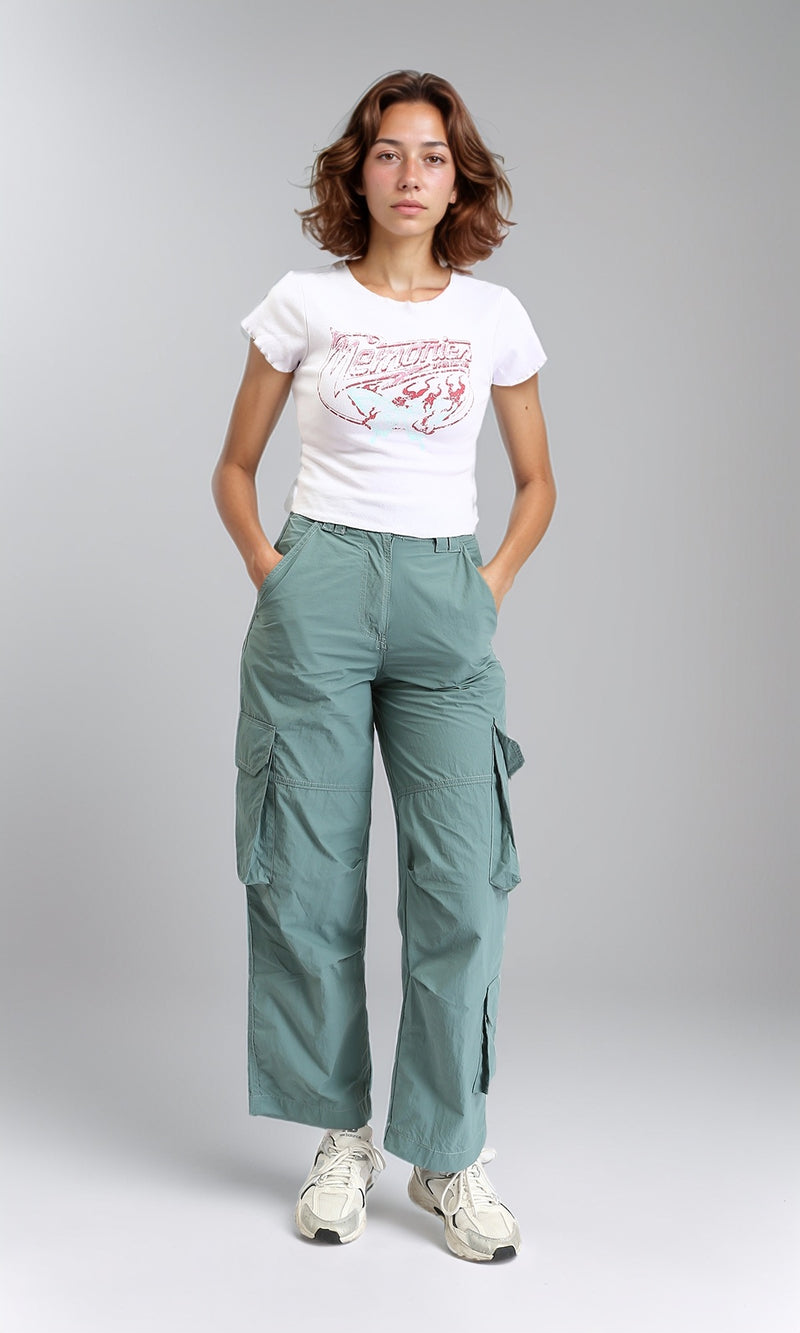 O200591 - Solid Cargo Pants with Multiple Pockets - Jade