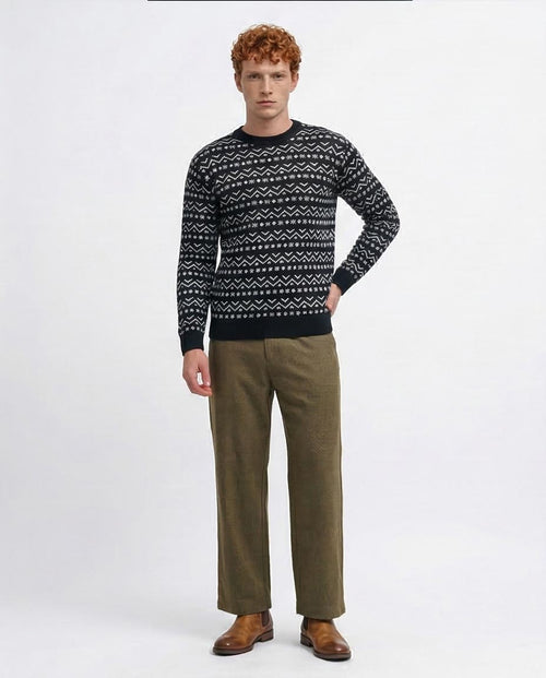 Ravin Men’s Fair Isle Intarsia Crew Neck Knit Sweater - O200597