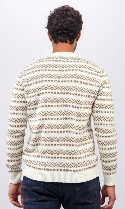 o200598 - Regular Fit Patterned Pullover with a Crew neck - Beige
