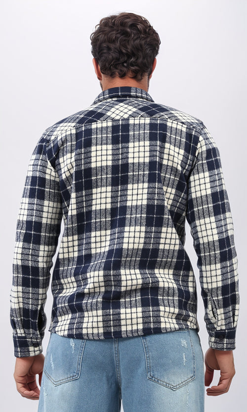 o200603 - Cotton Checkered Side Left Pocket Shirt - Black & White