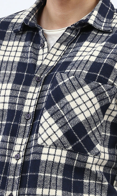 o200603 - Cotton Checkered Side Left Pocket Shirt - Black & White