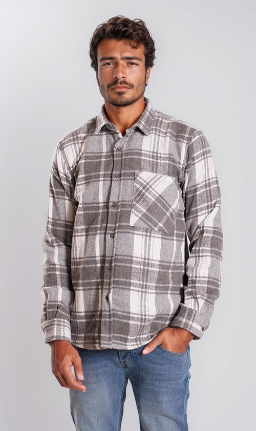 o200604-CHECKERED FLANNEL SHIRT - GREY & WHITE