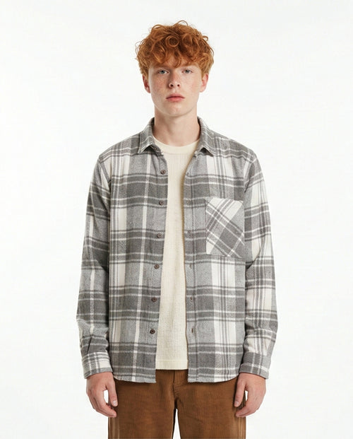 o200604-CHECKERED FLANNEL SHIRT - GREY & WHITE