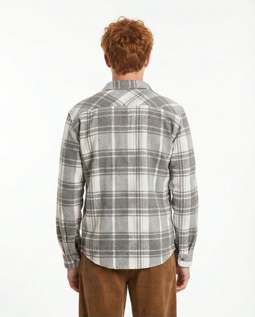 o200604-CHECKERED FLANNEL SHIRT - GREY & WHITE