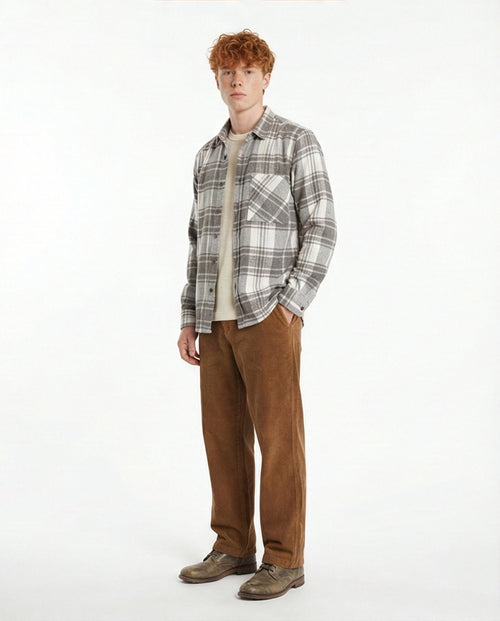 o200604-CHECKERED FLANNEL SHIRT - GREY & WHITE