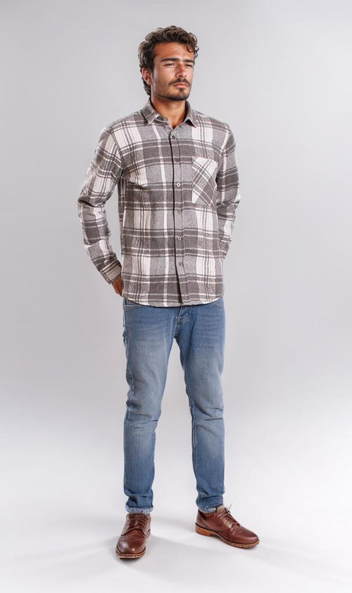 o200604-CHECKERED FLANNEL SHIRT - GREY & WHITE