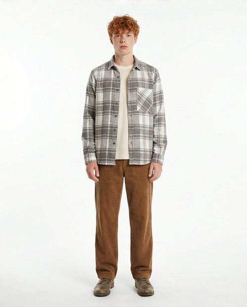 o200604-CHECKERED FLANNEL SHIRT - GREY & WHITE