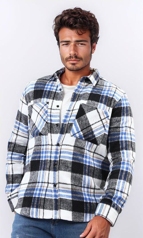 o200606 - Full Buttoned Plaids Heavy Winter Shirt - Blue & Black