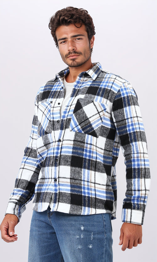 o200606 - Full Buttoned Plaids Heavy Winter Shirt - Blue & Black