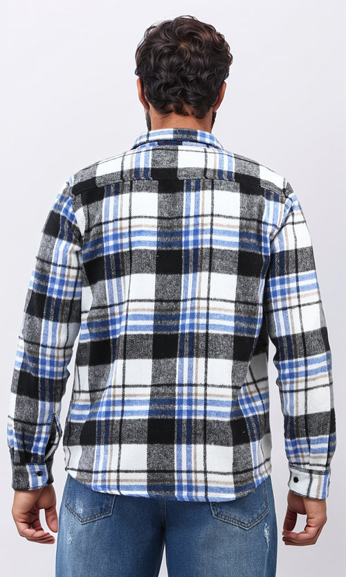 o200606 - Full Buttoned Plaids Heavy Winter Shirt - Blue & Black
