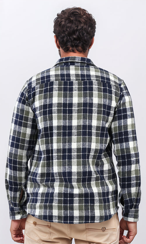 o200607 - Full Buttoned Plaids Heavy Winter Shirt - Olive & Navy